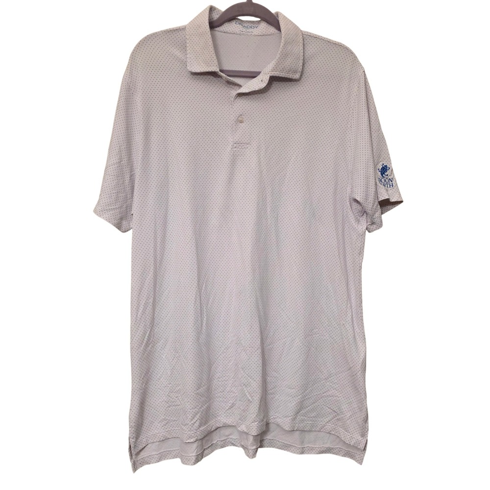 B. Draddy Sport Mens Large Polo Shirt Troon North Golf Pink‎ Blue Micro Dot Logo